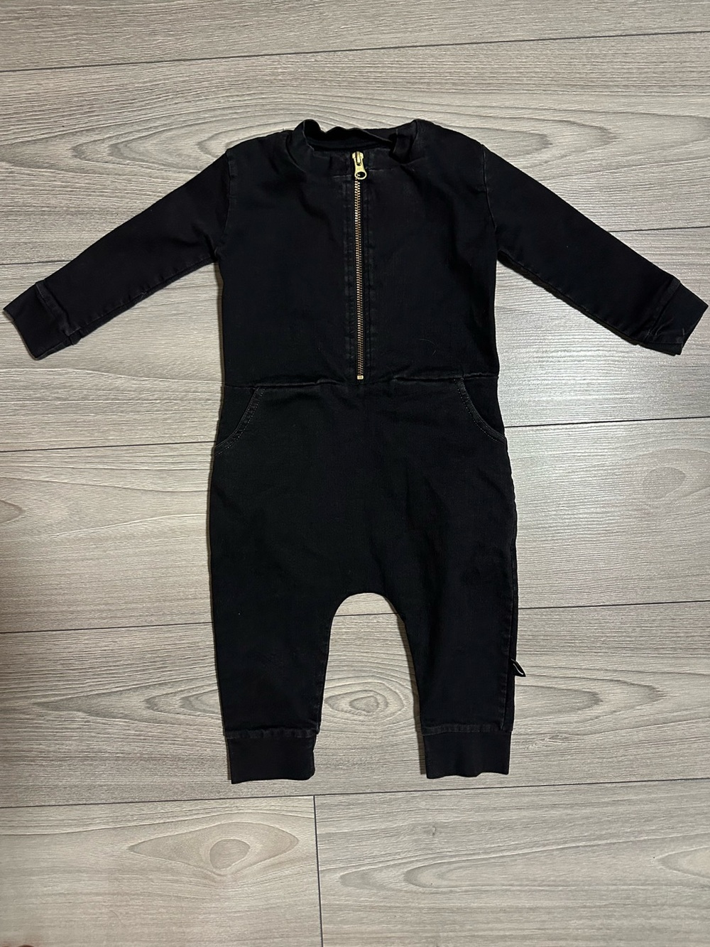 CarlijnQ Kids Organic Long-Sleeve Black Zip Romper Jumpsuit Size 1-2 yrs
